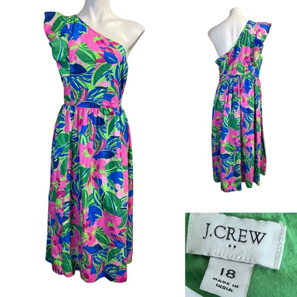 J. Crew Factory dress plus size 18 One-Shoulder pink multicolor floral midi - Picture 1 of 6